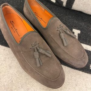 Santoni Gray Suede Loafers